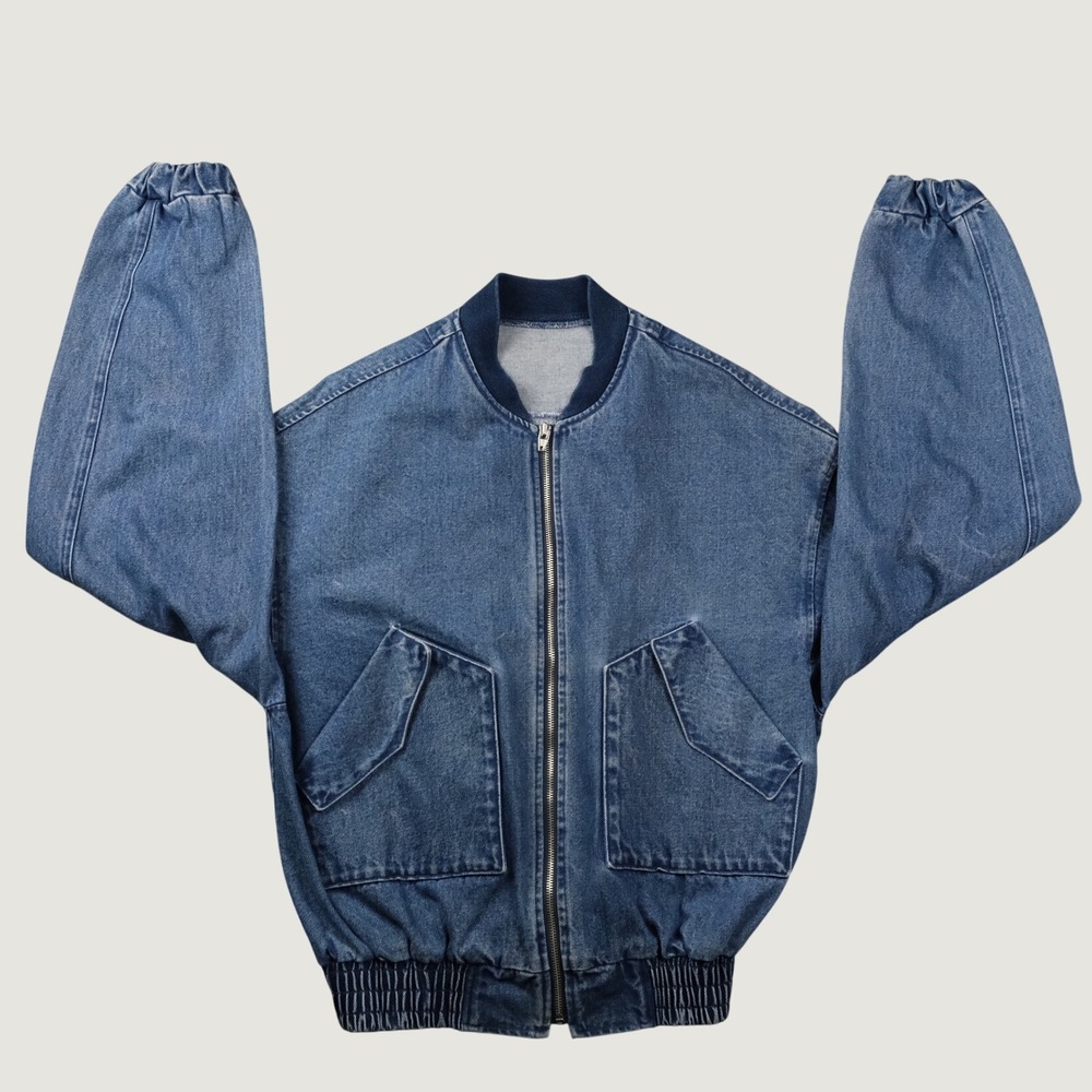 Unbranded Denim Bomber Jacket Oversized Blue Full Zip Vintage 90s Streetwear